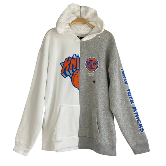 Hollister New York Knicks Hoodie Sweatshirt Men XL Gray White Basketball NEW - Picture 1 of 11